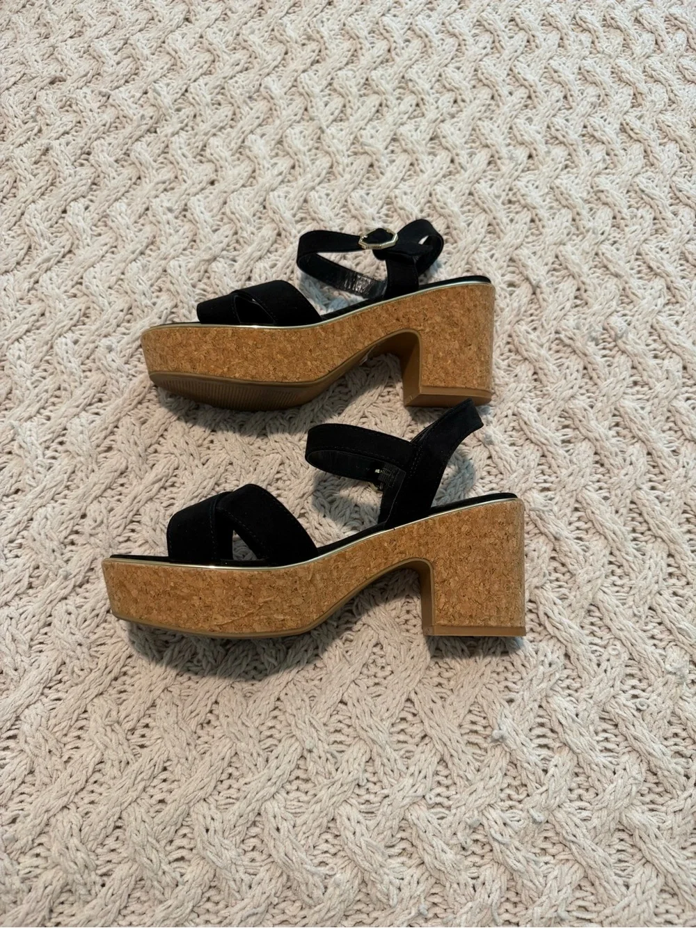 Evans Black Cork Platform Sandals with Ankle Strap Size 7